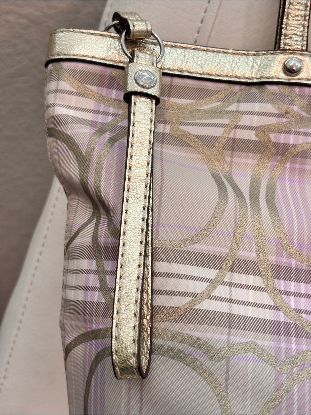 COACH Signature Stripe Plaid Tartan Tote - Picture 3 of 13